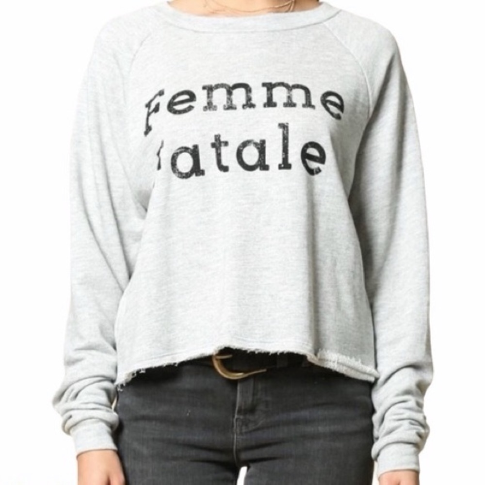 Gray Femme Fatale Cropped Sweatshirt